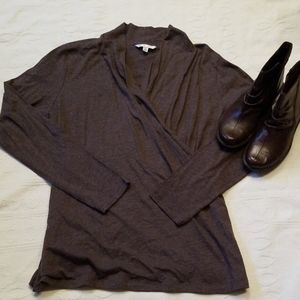 CAbi XL brown long sleeve V neck top